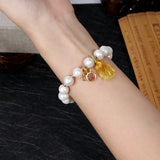 Freshwater Pearl Amber Charm Bracelet Goldfish Beaded Bangle