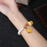 Freshwater Pearl Amber Charm Bracelet Goldfish Beaded Bangle