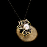 Freshwater Pearl Flower Pendant Necklace 925 Silver Chain