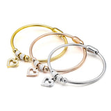 Heart Crystal Charm Bracelet, Stainless Steel Women Wedding Jewelry