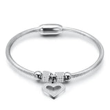 Heart Crystal Charm Bracelet, Stainless Steel Women Wedding Jewelry