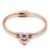 Heart Crystal Charm Bracelet, Stainless Steel Women Wedding Jewelry