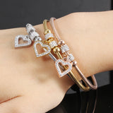 Heart Crystal Charm Bracelet, Stainless Steel Women Wedding Jewelry