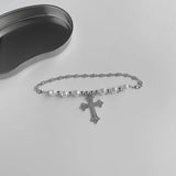 Hip-Hop Retro Pearl Necklace Cross Pendant Chain