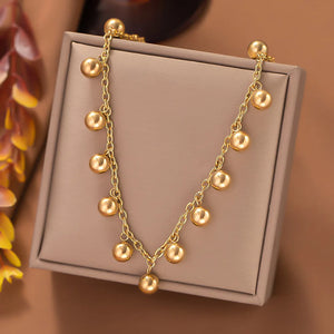 Hollow Ball Pendant Necklace Stainless Steel Clavicle Chain Wedding Jewelry