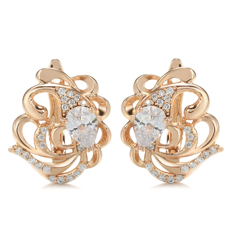 Hollow Flower Zircon Earrings 585 Rose Glossy Women Earrings