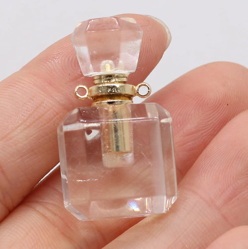 Natural Stone Perfume Bottle Clear Quartz Pendant for Jewelry Making DIY