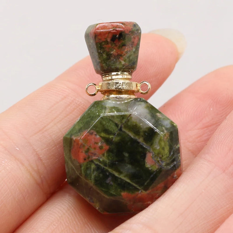 Natural Stone Perfume Bottle Pendant Semi-Precious Charm DIY Necklace Accessory