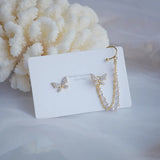 Butterfly Wing Earrings 14k Real Pearl Chain Zircon Stud Jewellery