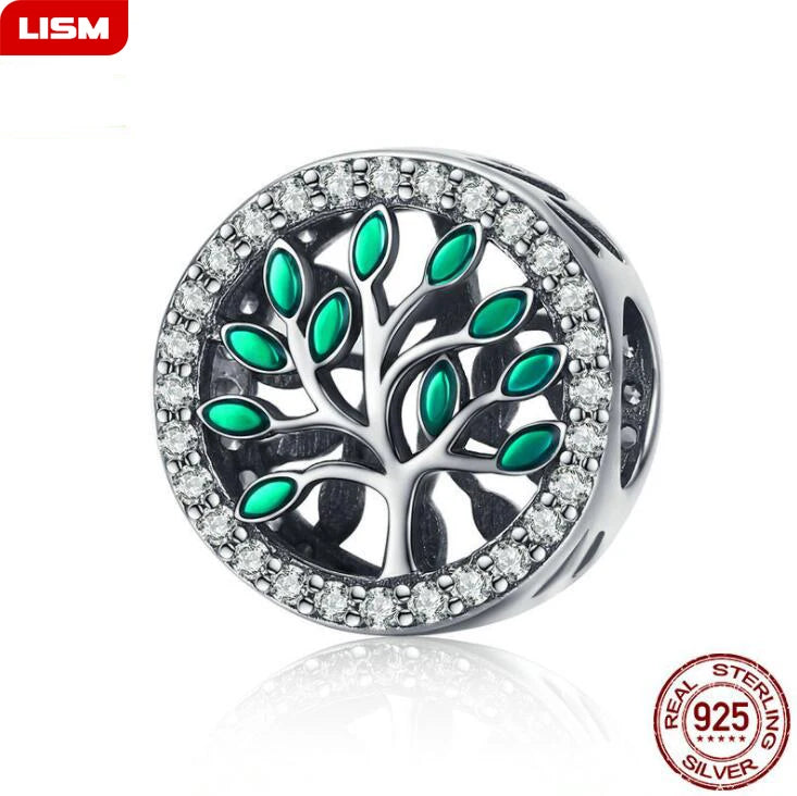 Life Tree Green CZ Silver Dangle Charm Bead Fits Bracelet 925 Silver