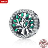 Life Tree Green CZ Silver Dangle Charm Bead Fits Bracelet 925 Silver