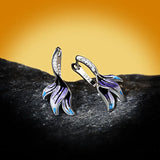 Long Flower Shape Earrings Violet Epoxy Enamel 925 Silver