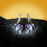 Long Flower Shape Earrings Violet Epoxy Enamel 925 Silver