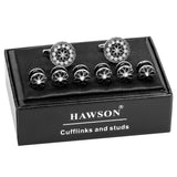 Enamel&Pearl Flower Cufflink and Studs Set with LOGO