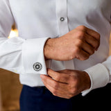 Enamel&Pearl Flower Cufflink and Studs Set with LOGO