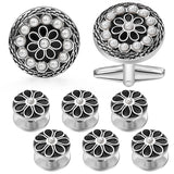 Enamel&Pearl Flower Cufflink and Studs Set with LOGO