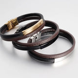 Men's Leather Bracelet Hand-woven Bangle Stainless Steel Vintage