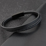 Men's Leather Bracelet Hand-woven Bangle Stainless Steel Vintage
