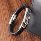 Stainless Steel Beads Punk Leather Bracelets for Men