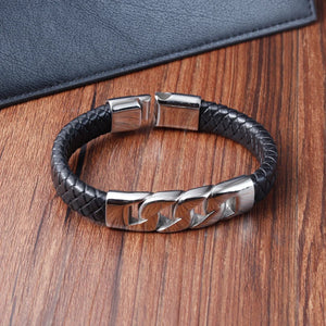 Stainless Steel Beads Punk Leather Bracelets for Men