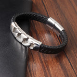 Stainless Steel Beads Punk Leather Bracelets for Men