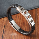 Stainless Steel Beads Punk Leather Bracelets for Men