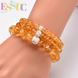 Natural Citrine Yellow Crystal Circle Bracelet for Men Women