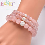 Natural Pink Crystal Rose Quartz Single Circle Bracelet Men Women