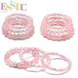 Natural Pink Crystal Rose Quartz Single Circle Bracelet Men Women