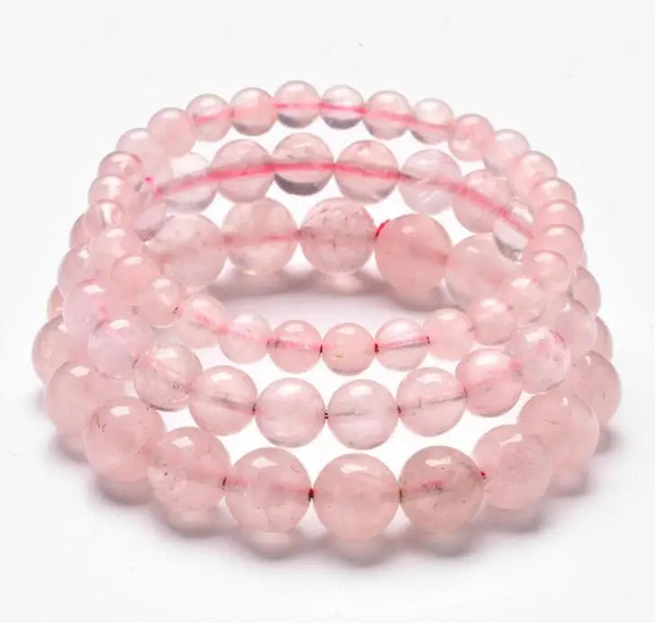 Natural Pink Crystal Rose Quartz Single Circle Bracelet Men Women