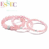 Natural Pink Crystal Rose Quartz Single Circle Bracelet Men Women
