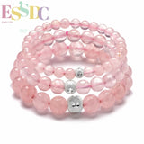 Natural Pink Crystal Rose Quartz Single Circle Bracelet Men Women