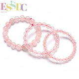 Natural Pink Crystal Rose Quartz Single Circle Bracelet Men Women