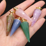 Natural Stone Perfume Bottle Pendant Cone Amethyst/Rose Quartz/Unakite