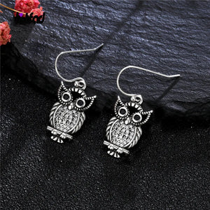 Sterling Silver Owl Drop Earrings for Women