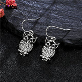 Sterling Silver Owl Drop Earrings for Women