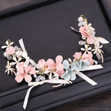 Pink Flower Pearls Tiara Headband Bridal Wedding Hair Accessories