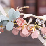Pink Flower Pearls Tiara Headband Bridal Wedding Hair Accessories