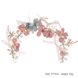 Pink Flower Pearls Tiara Headband Bridal Wedding Hair Accessories