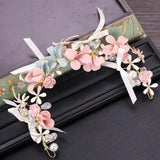 Pink Flower Pearls Tiara Headband Bridal Wedding Hair Accessories