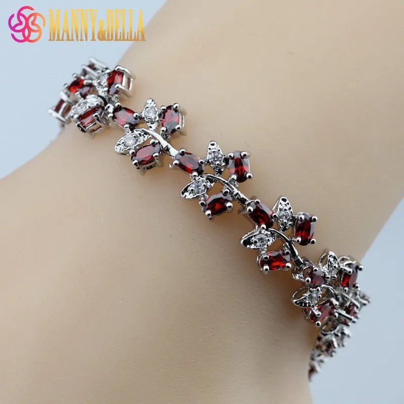 Red Garnet Silver Bracelet Health Jewelry For Women
