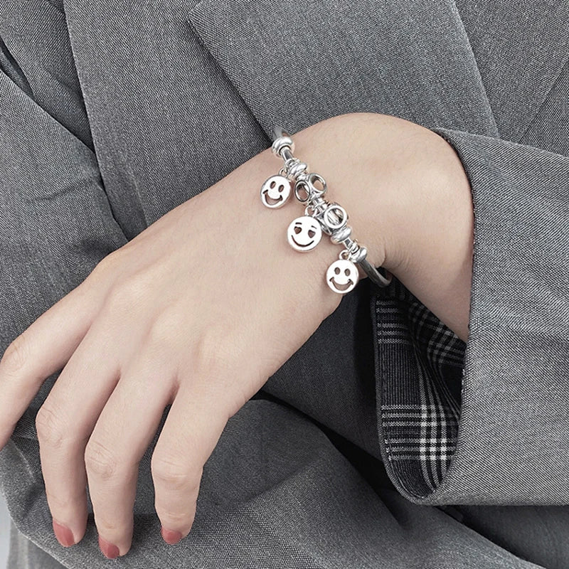 Smiling Face Charms Beads Bracelet Bangles Thai Silver Jewelry