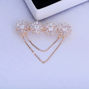 Copper Corsage Zircon Tassel Flower Brooch
