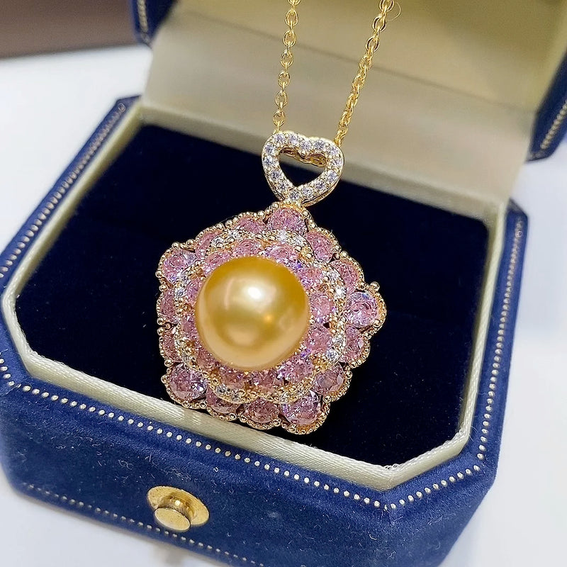 Sweet Fairy Zircon Freshwater Pink Pearl Necklace Pendant