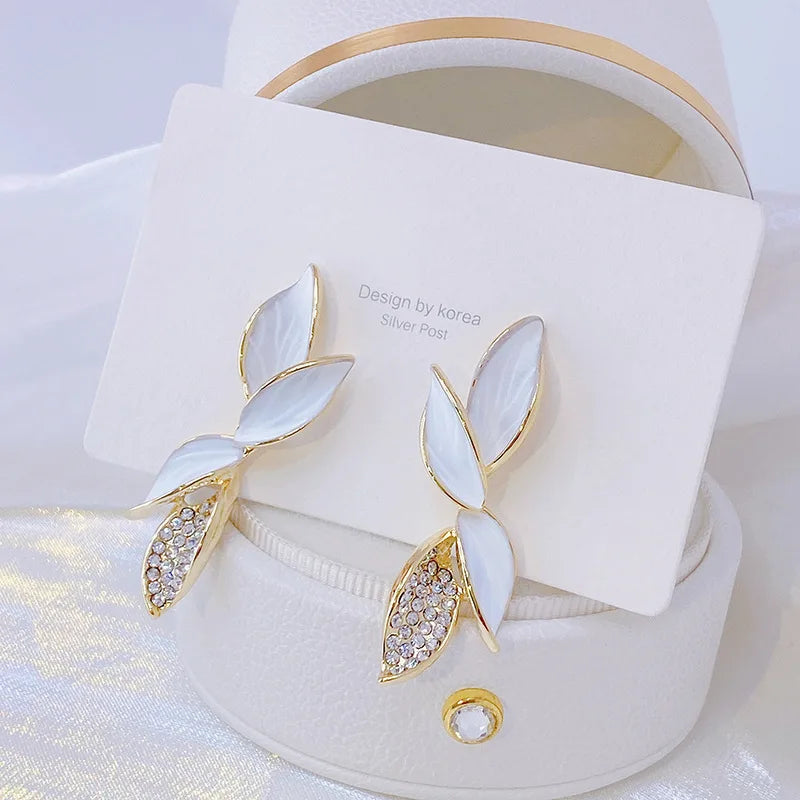 Charm Leaves Earrings For Women Zircon Stud Earrings