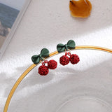 Red Christmas Bow Stud Earrings Rhinestone Bowknot Red Ball Earring