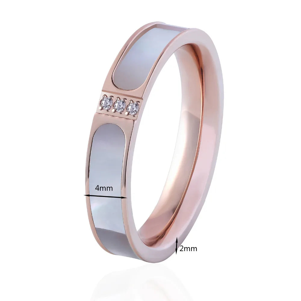 Inlaid Shells & Crystal Wedding Ring Jewelry