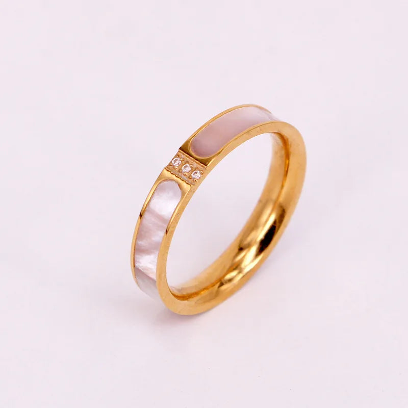 Inlaid Shells & Crystal Wedding Ring Jewelry