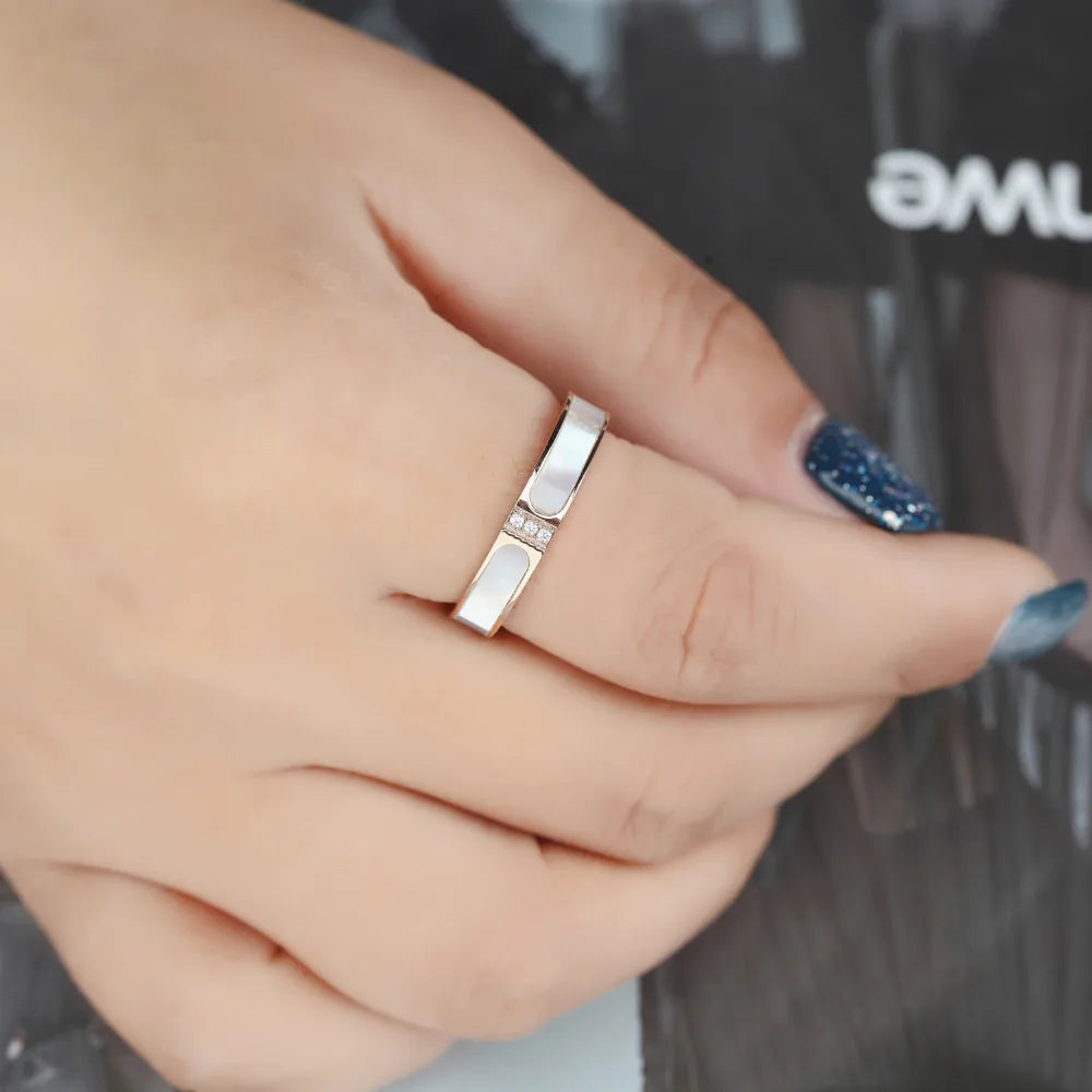 Inlaid Shells & Crystal Wedding Ring Jewelry