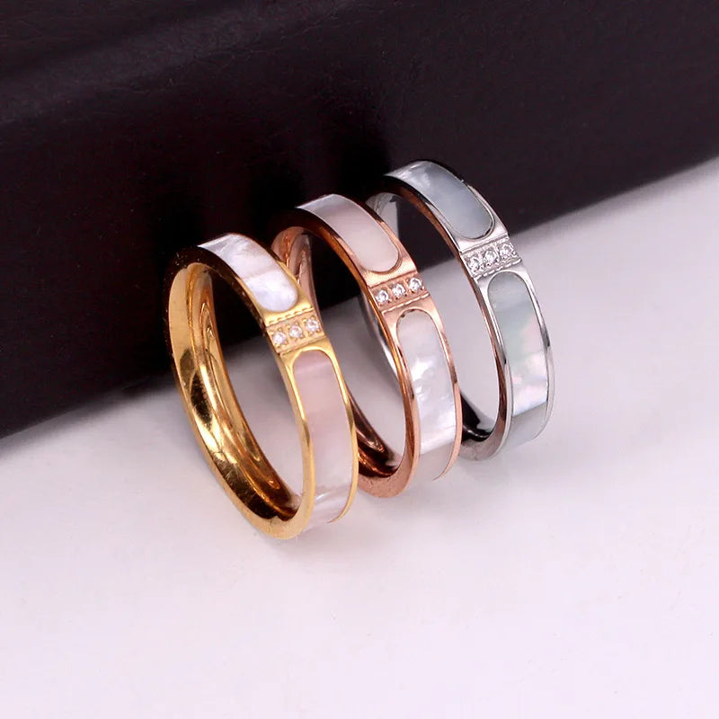 Inlaid Shells & Crystal Wedding Ring Jewelry